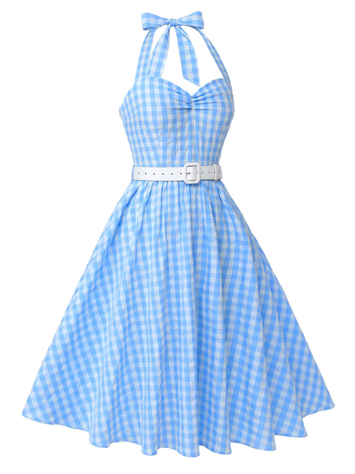 Robe trapèze dos nu à carreaux bleu clair des années 1950 - Image 4