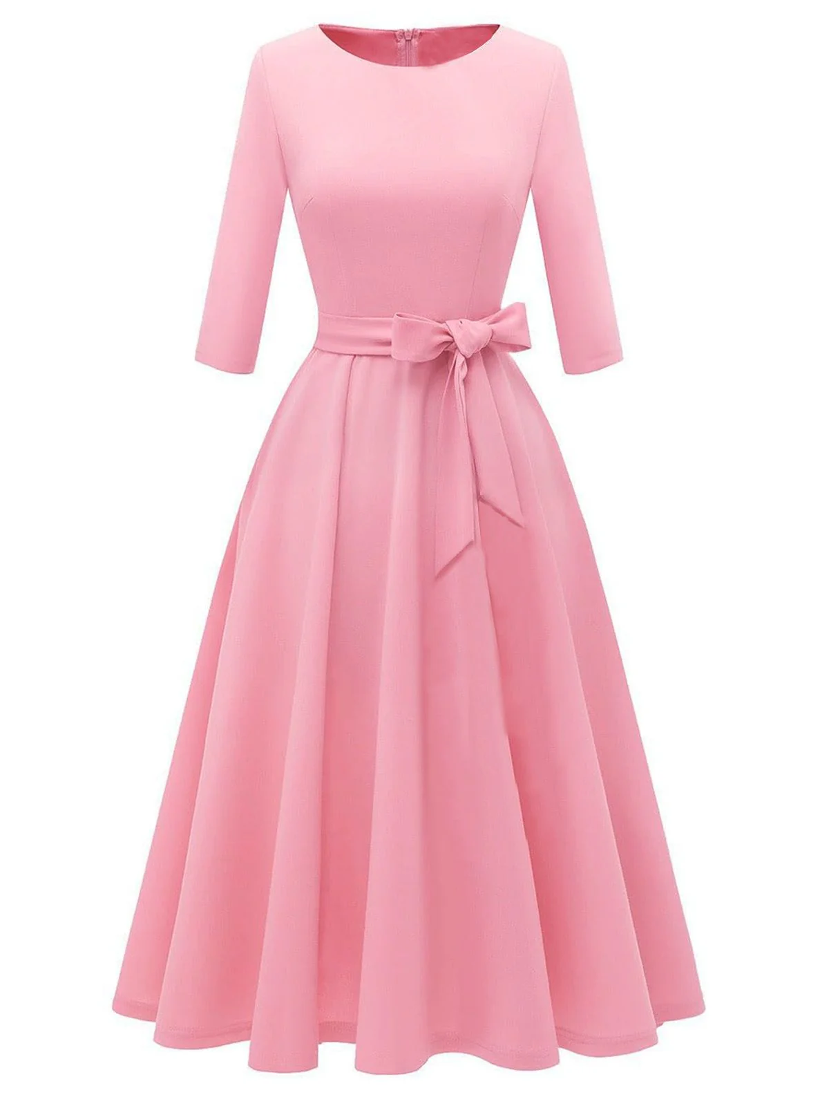 Robe trapèze manches trois-quarts à nœud papillon années 1940 - Image 2