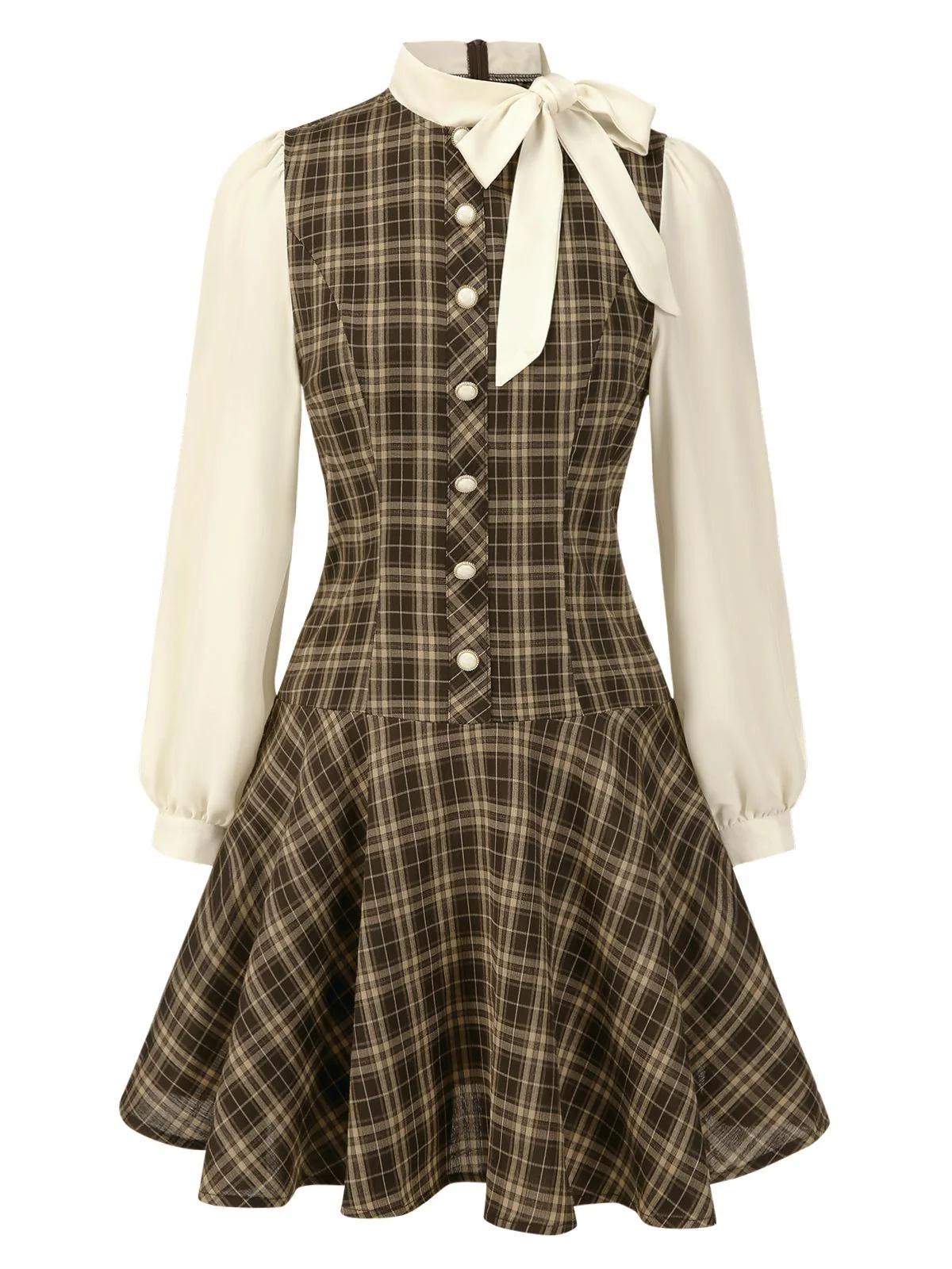 [Prévente] Robe trapèze marron à carreaux avec nœud années 1960 - Image 6