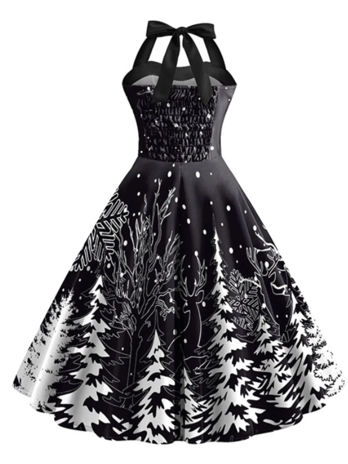 Robe trapèze noire à col licou en forme d'arbre de Noël des années 1950 - Image 3
