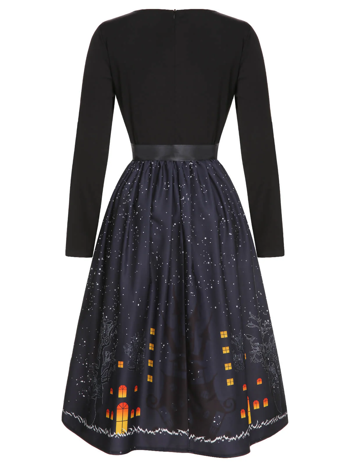 Robe trapèze noire à manches longues d’Halloween des années 1950 - Image 3
