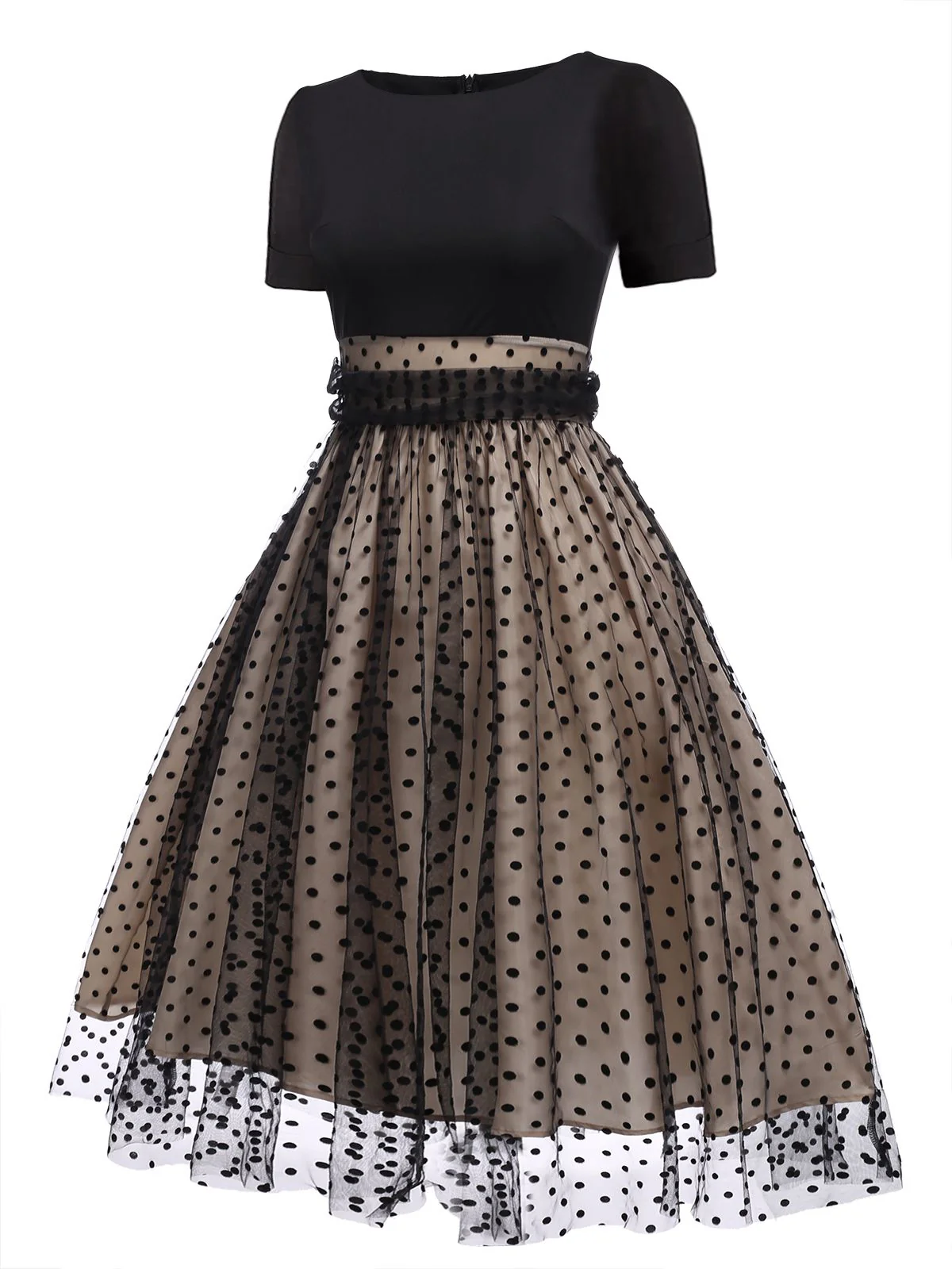 Robe trapèze noire à pois vintage des années 1950 avec ensemble d'accessoires - Image 4
