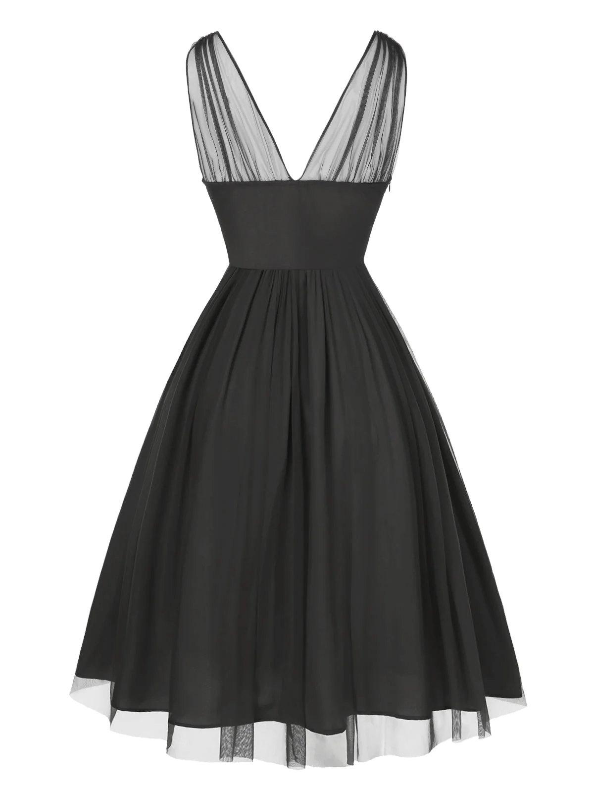 Robe trapèze noire fleurie en dentelle et maille années 1950 - Image 4