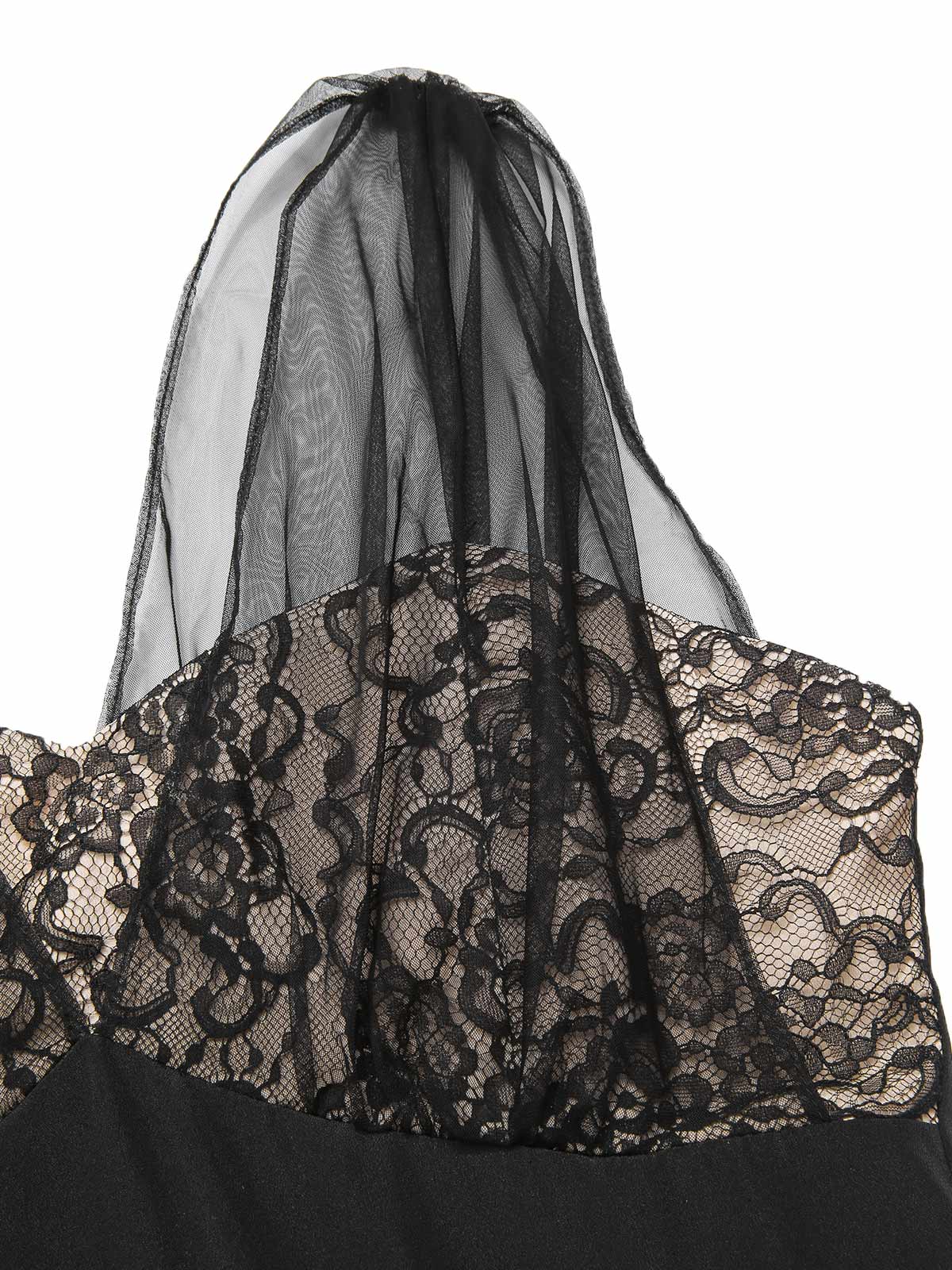 Robe trapèze noire fleurie en dentelle et maille années 1950 - Image 5