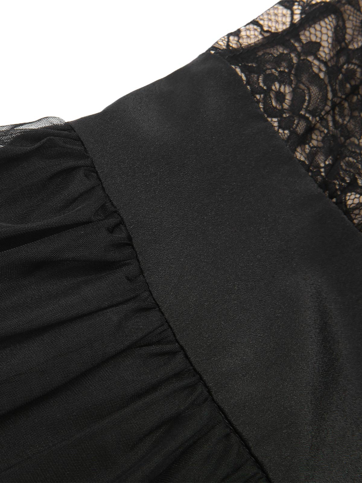 Robe trapèze noire fleurie en dentelle et maille années 1950 - Image 6