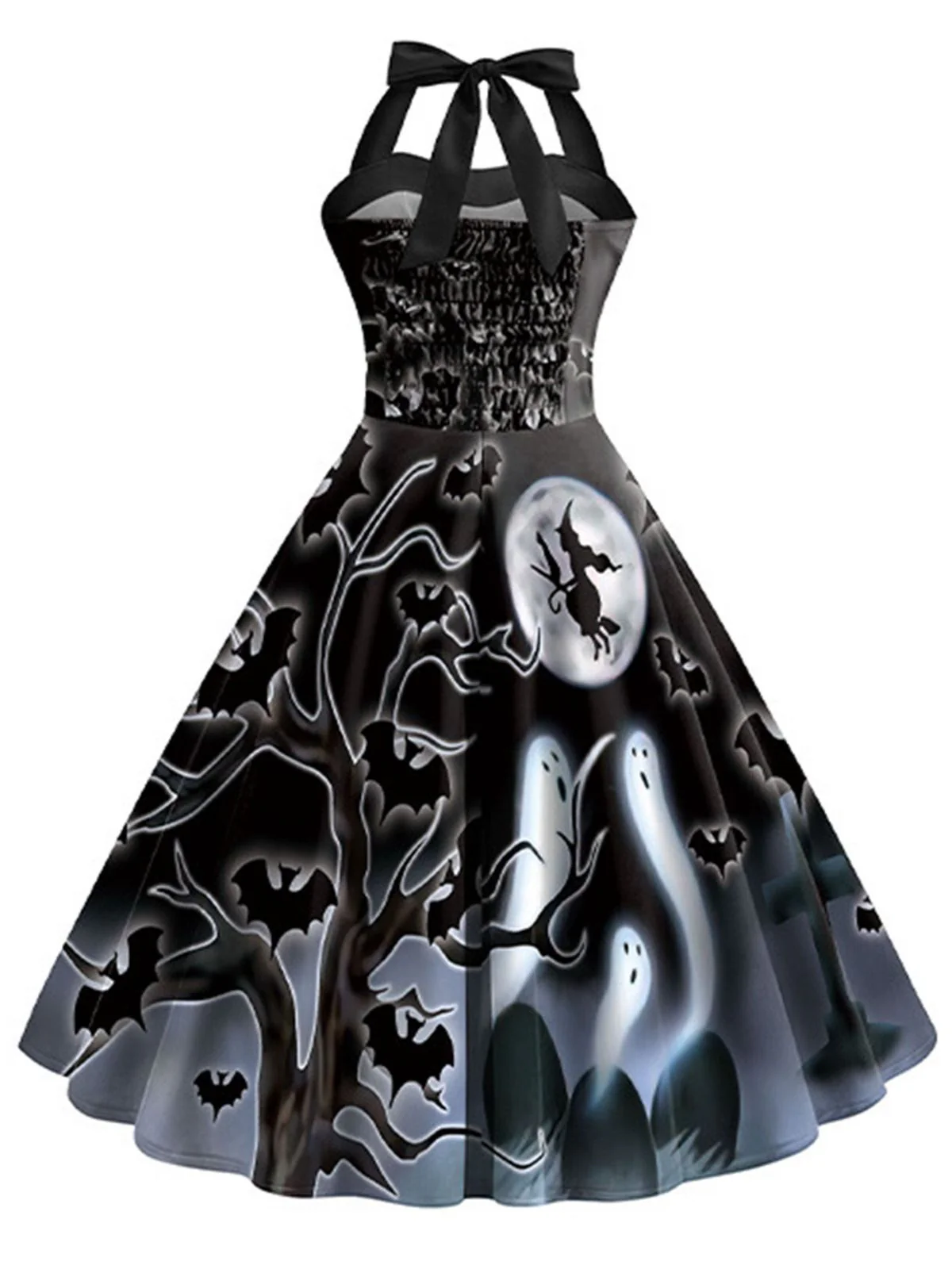 Robe trapèze noire Halloween Bat Halter des années 1950 - Image 2
