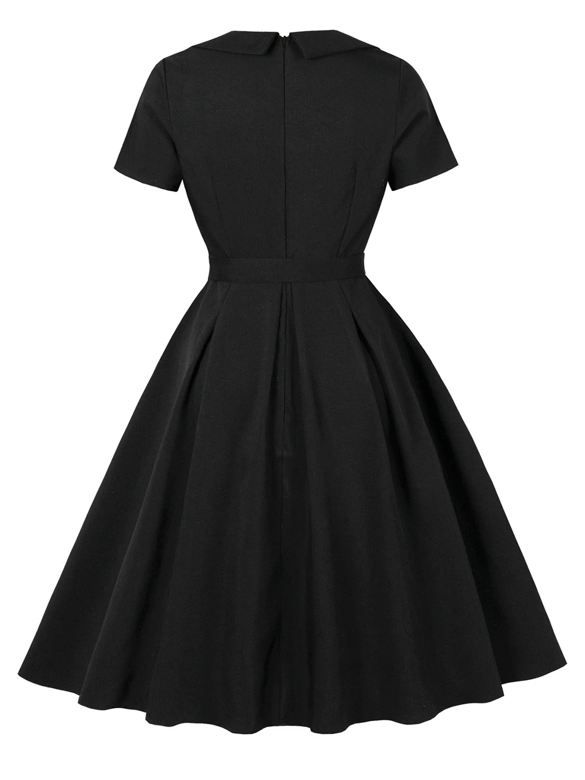 Robe trapèze noire unie col revers en forme de rose 3D des années 1950 - Image 4