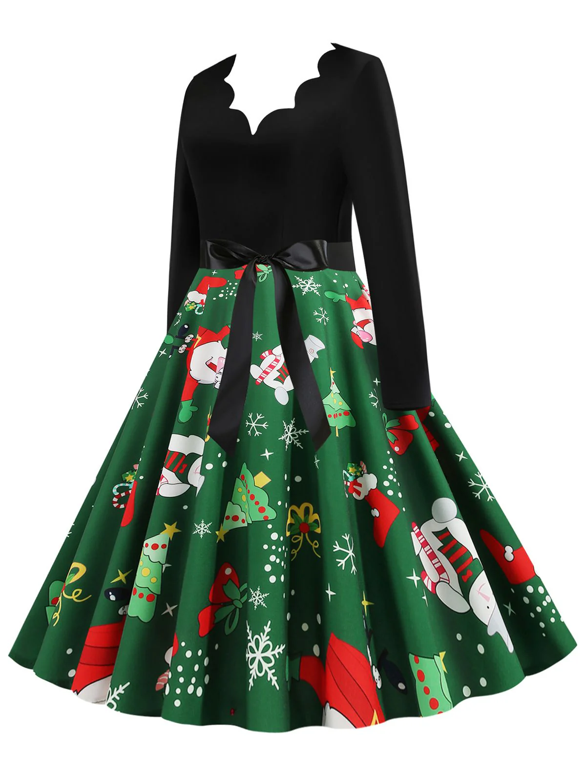Robe trapèze patchwork à col en V de Noël des années 1950 - Image 10