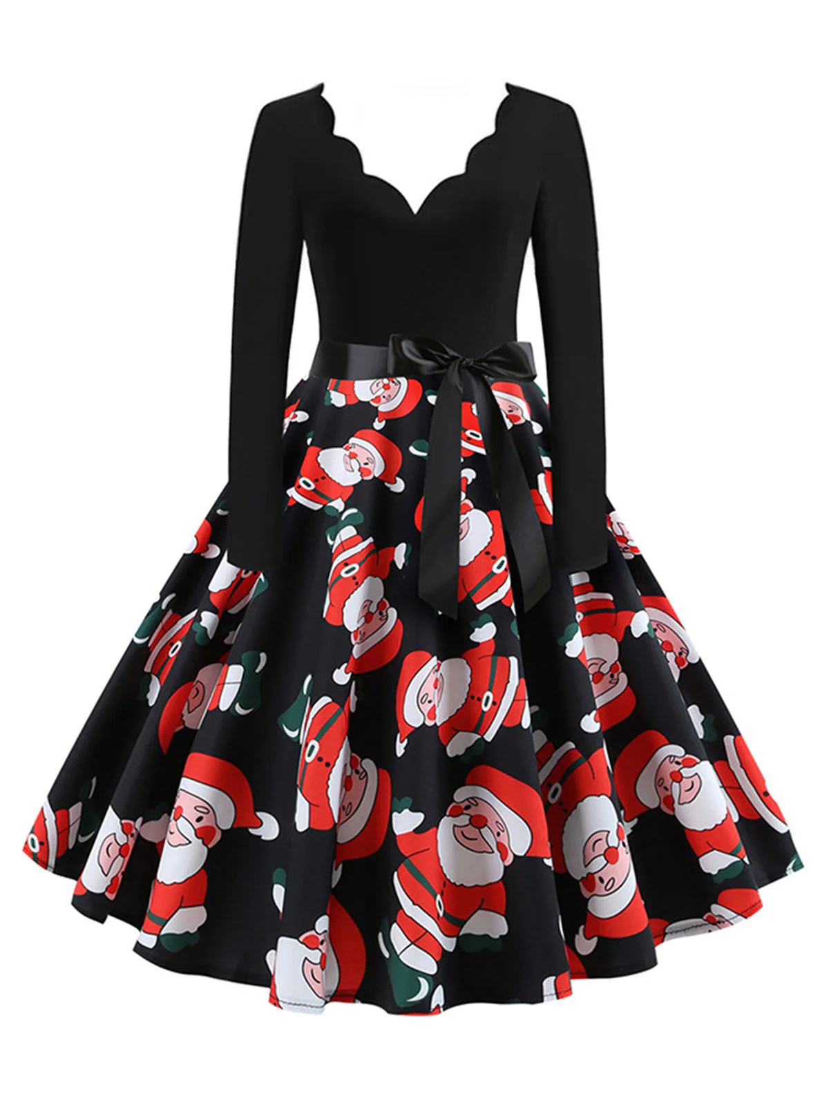 Robe trapèze patchwork à col en V de Noël des années 1950 - Image 2