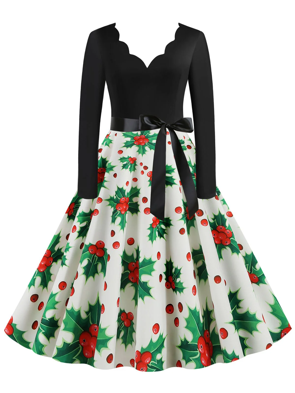 Robe trapèze patchwork à col en V de Noël des années 1950 - Image 4