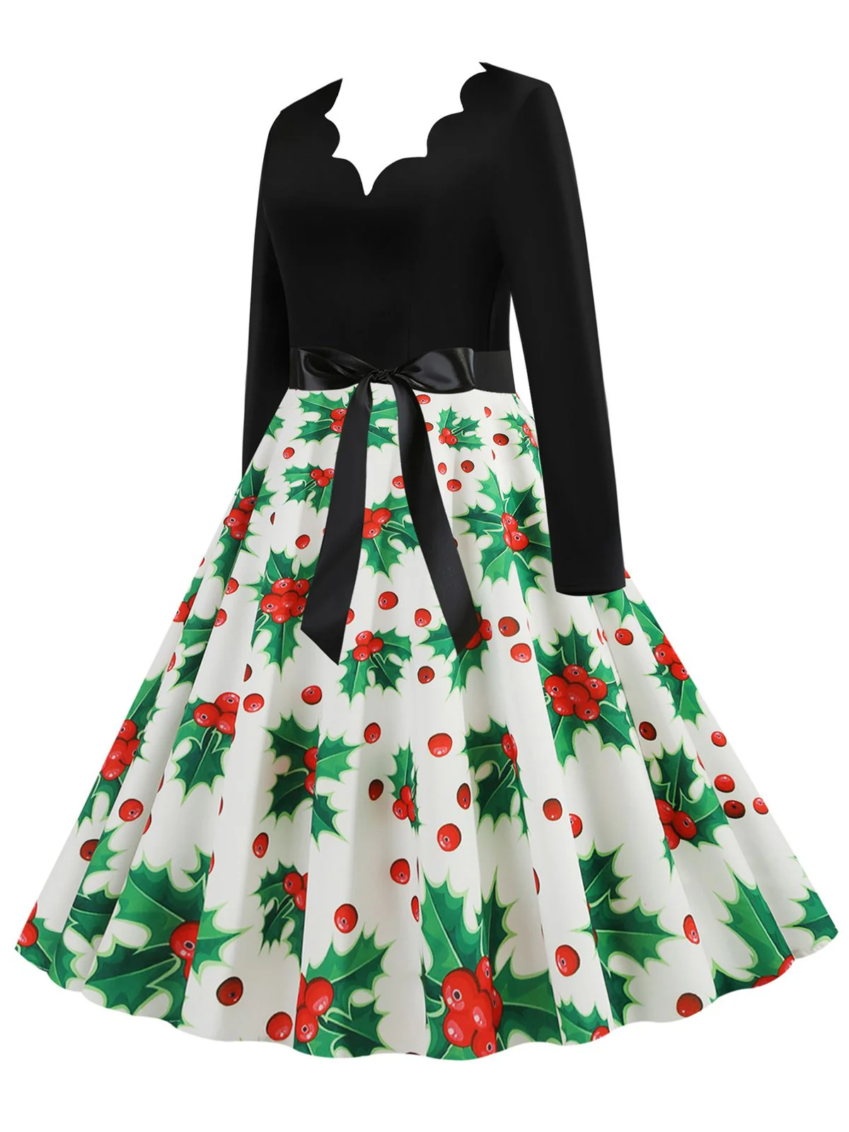 Robe trapèze patchwork à col en V de Noël des années 1950 - Image 5