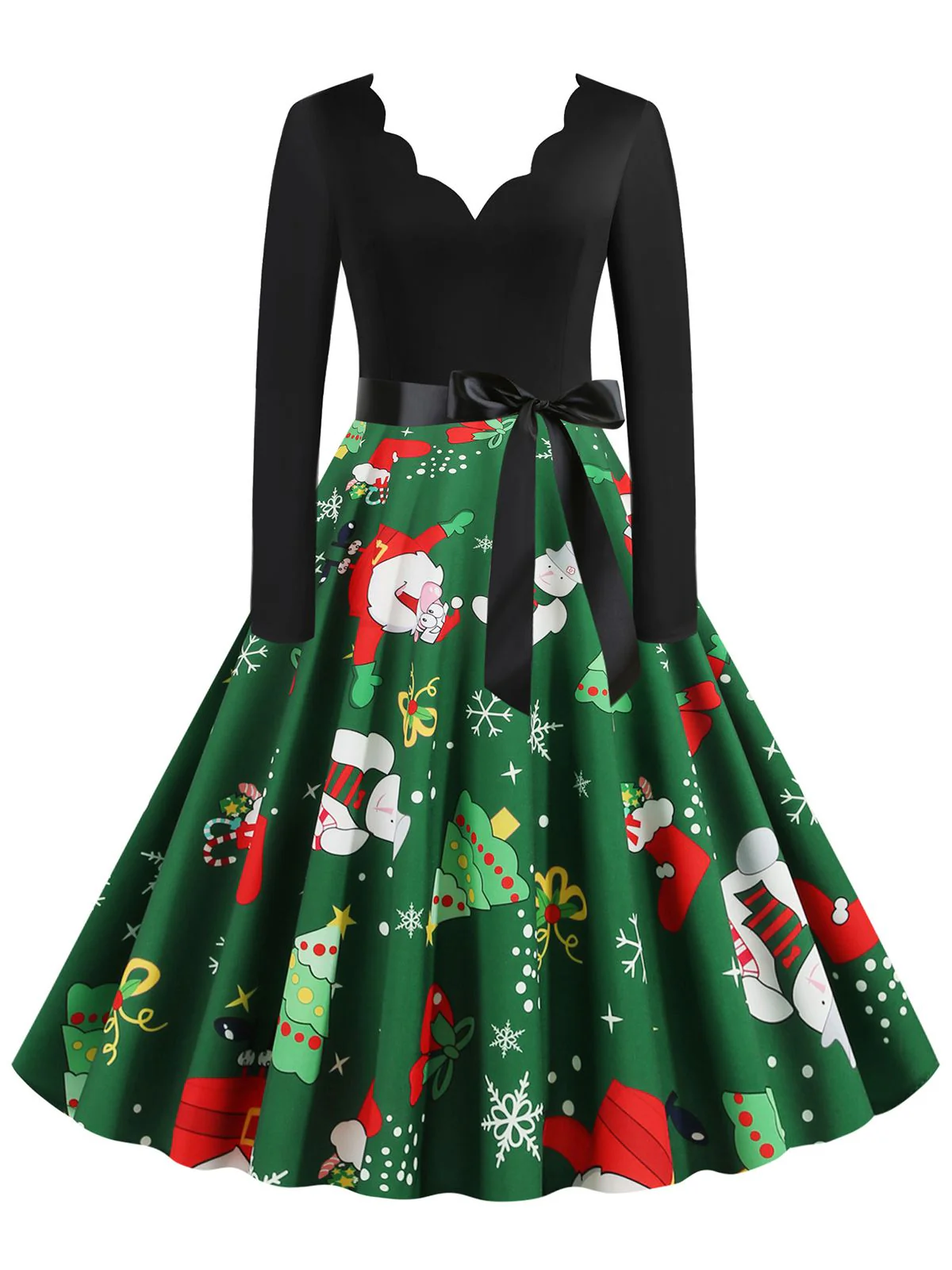 Robe trapèze patchwork à col en V de Noël des années 1950 - Image 9