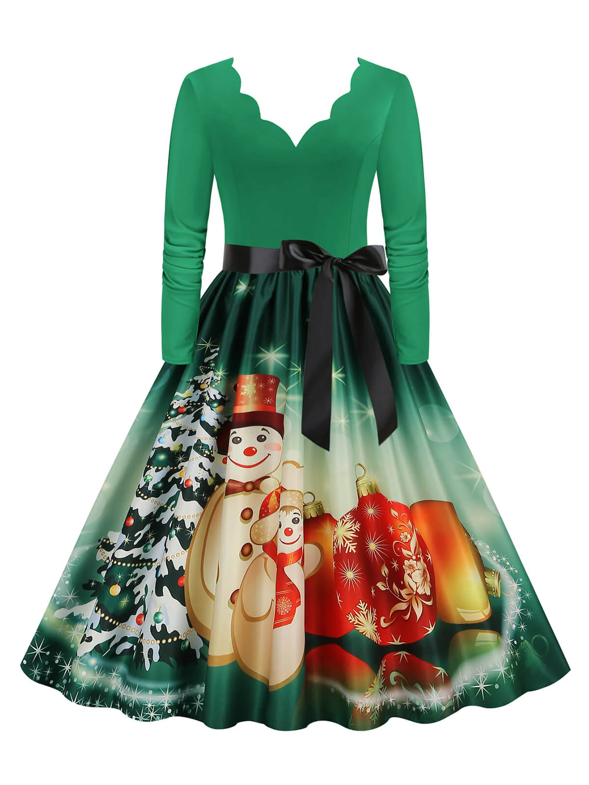 Robe trapèze patchwork col en V des années 1950 avec ruban - Image 11