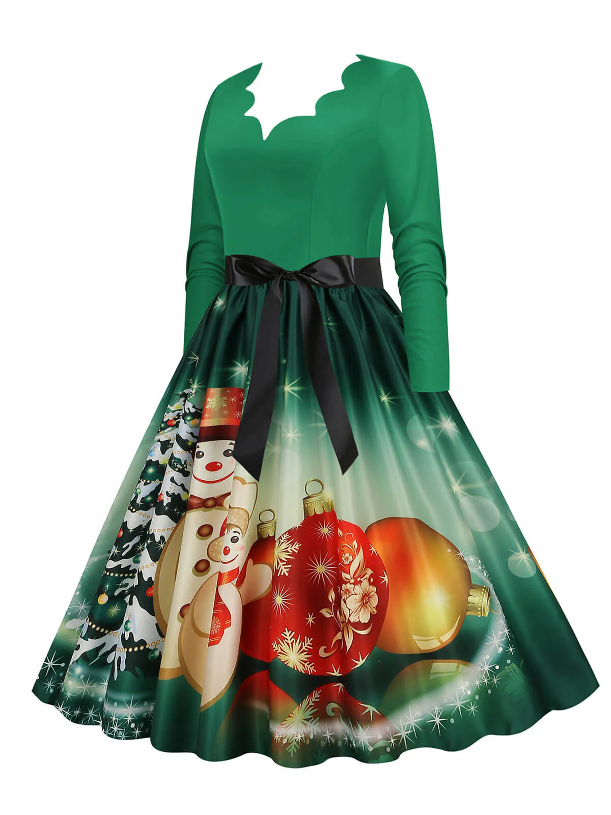 Robe trapèze patchwork col en V des années 1950 avec ruban - Image 12