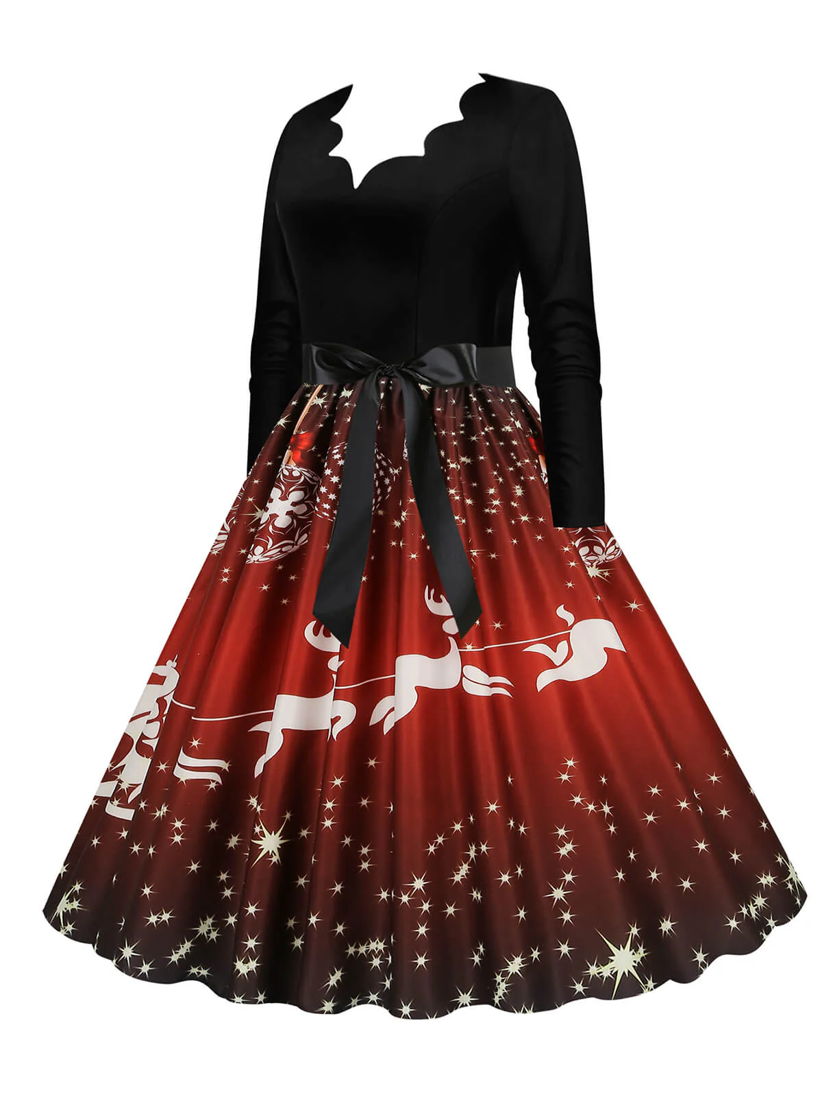 Robe trapèze patchwork col en V des années 1950 avec ruban - Image 2