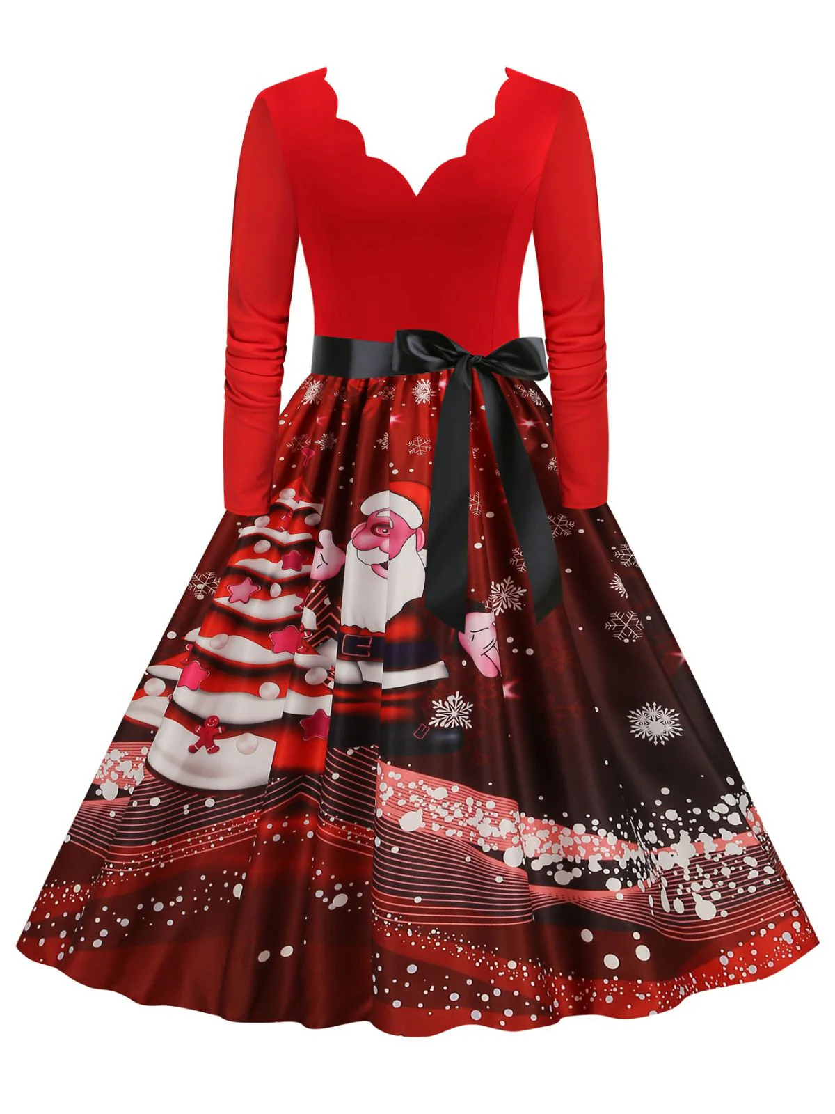 Robe trapèze patchwork col en V des années 1950 avec ruban - Image 4