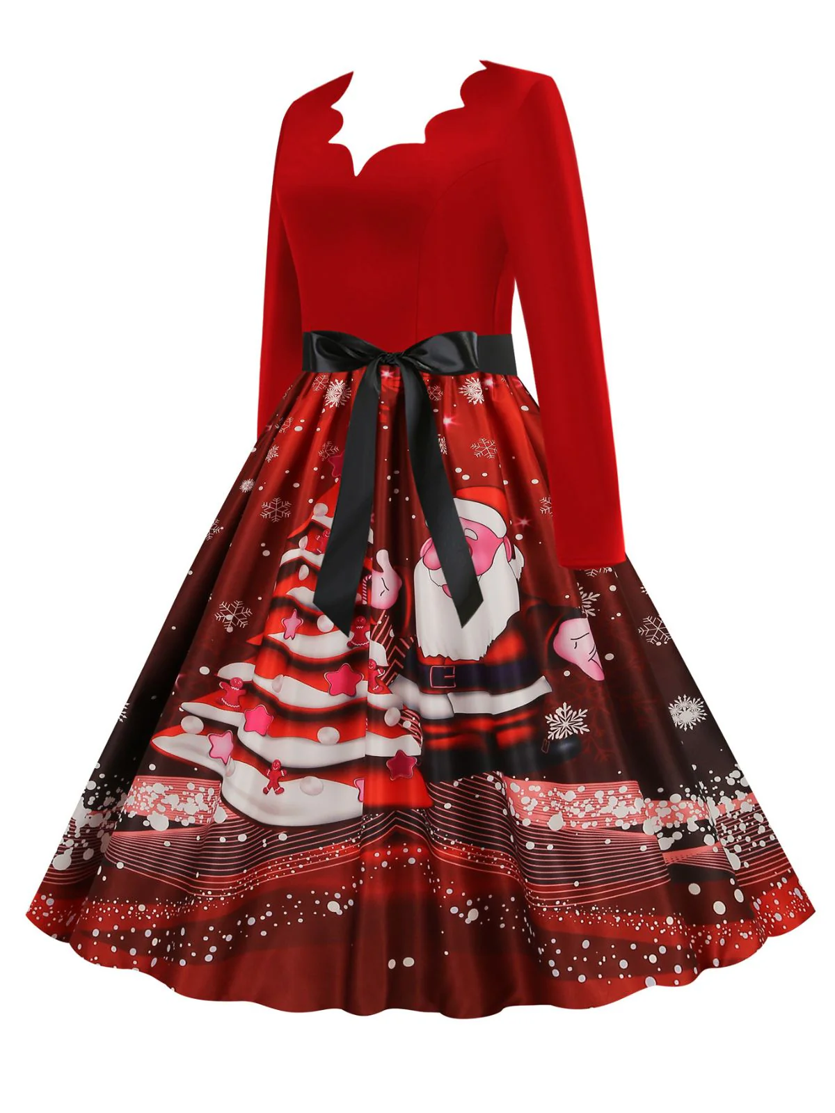 Robe trapèze patchwork col en V des années 1950 avec ruban - Image 5
