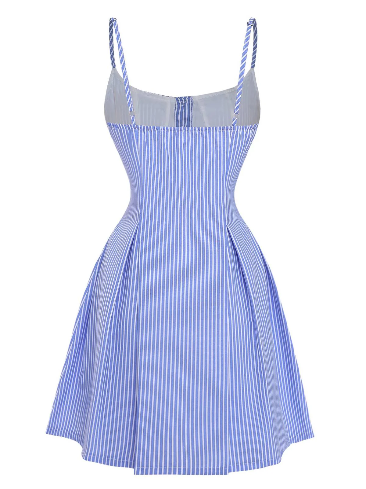 Robe trapèze rayée bleue bretelles fines années 1960 - Image 3