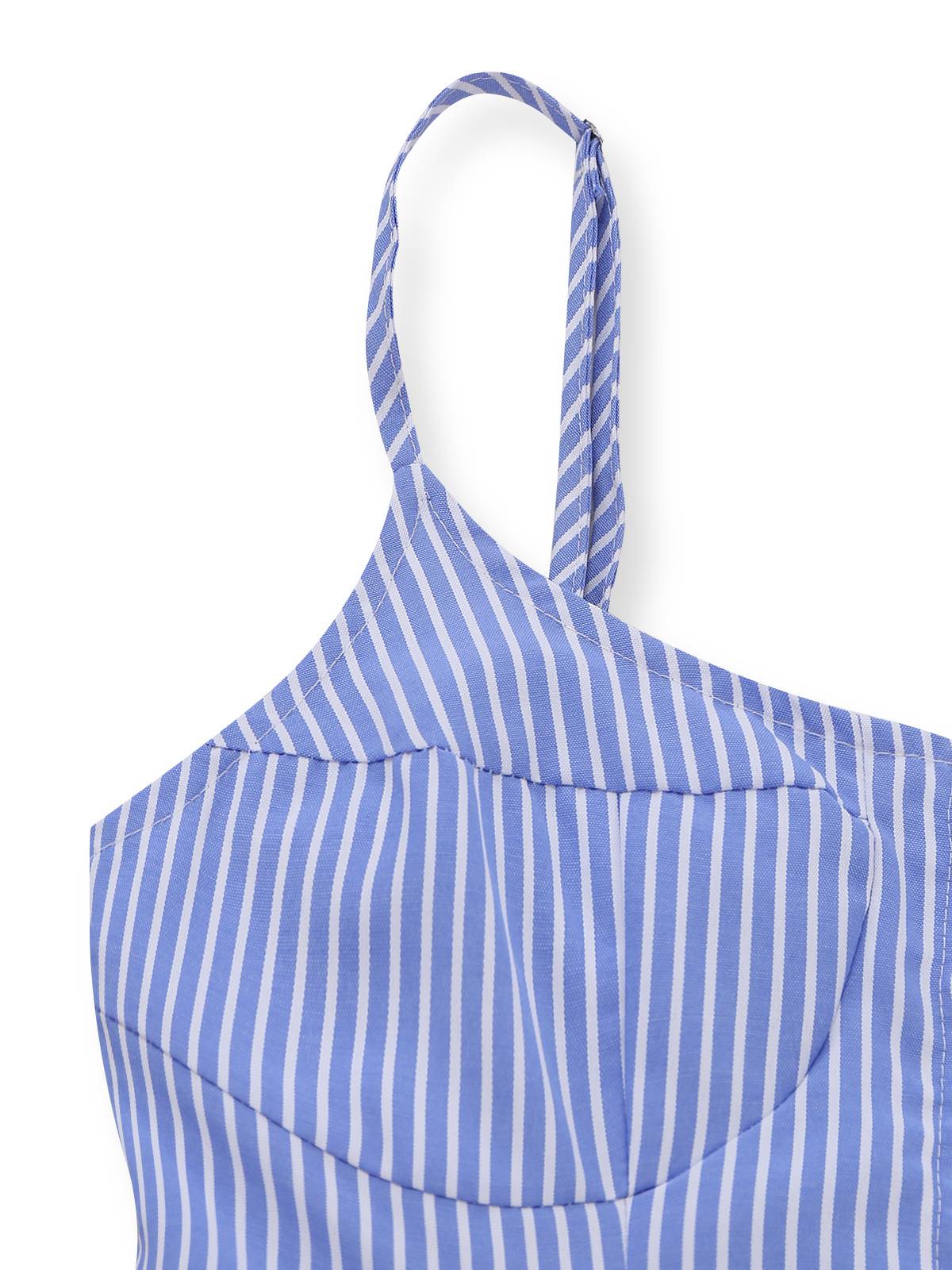 Robe trapèze rayée bleue bretelles fines années 1960 - Image 4