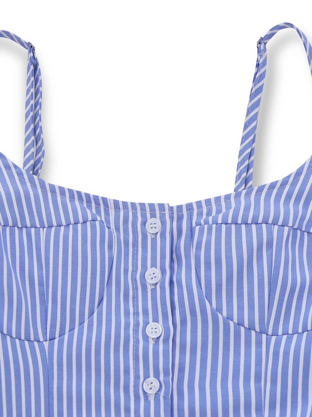 Robe trapèze rayée bleue bretelles fines années 1960 - Image 5