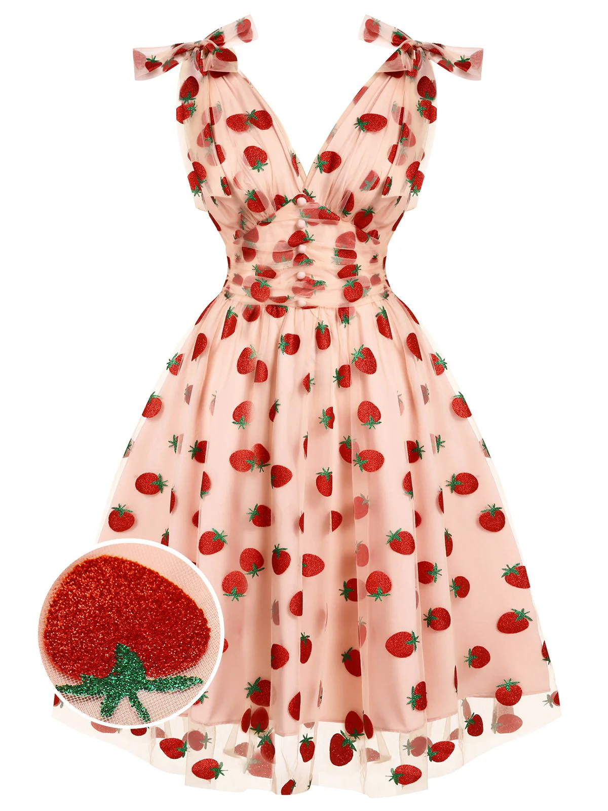 Robe trapèze rose fraise années 1950 en maille Chic - Image 7