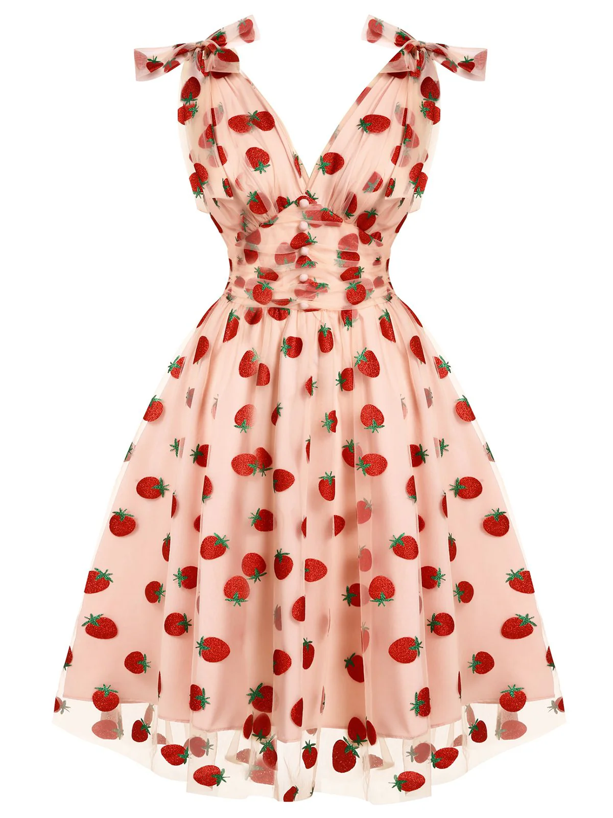 Robe trapèze rose fraise années 1950 en maille Chic - Image 8