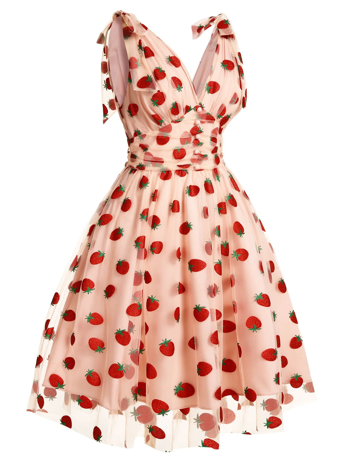 Robe trapèze rose fraise années 1950 en maille Chic - Image 9