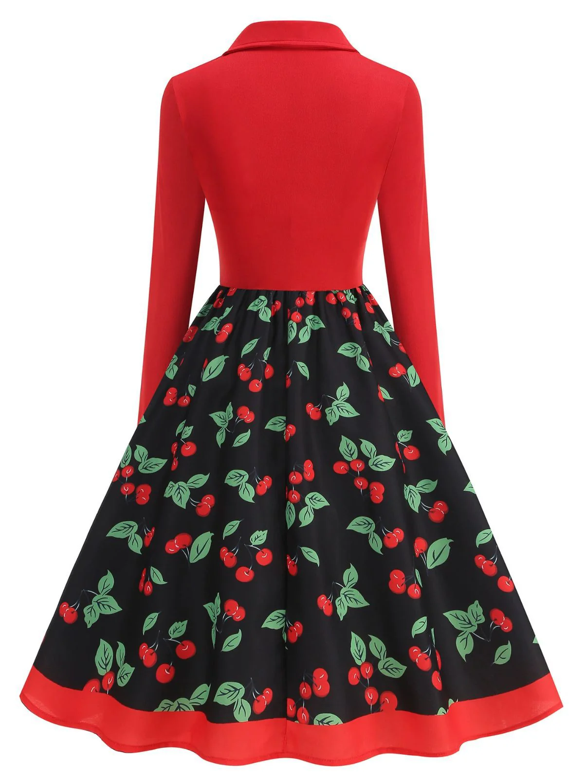 Robe trapèze rouge cerises et à manches longues années 1950 - Image 3