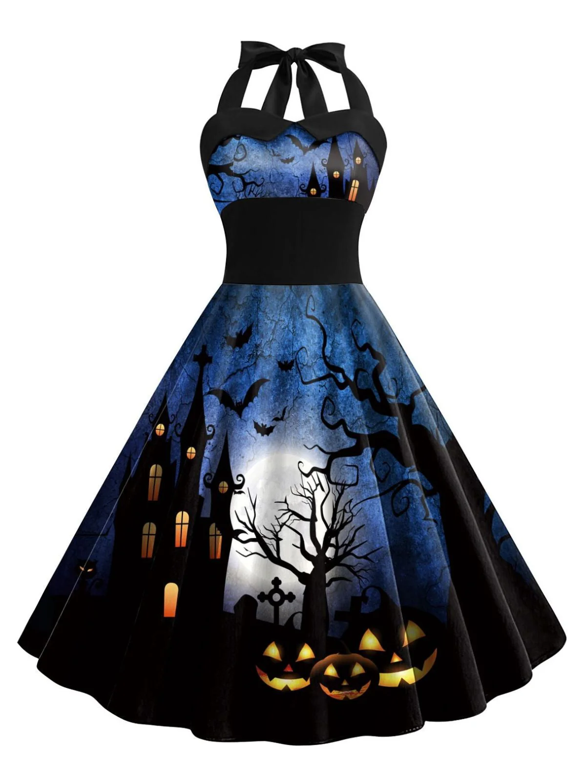 Robe trapèze taille licou Halloween des années 1950