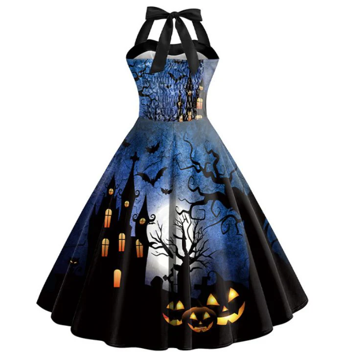 Robe trapèze taille licou Halloween des années 1950 - Image 2