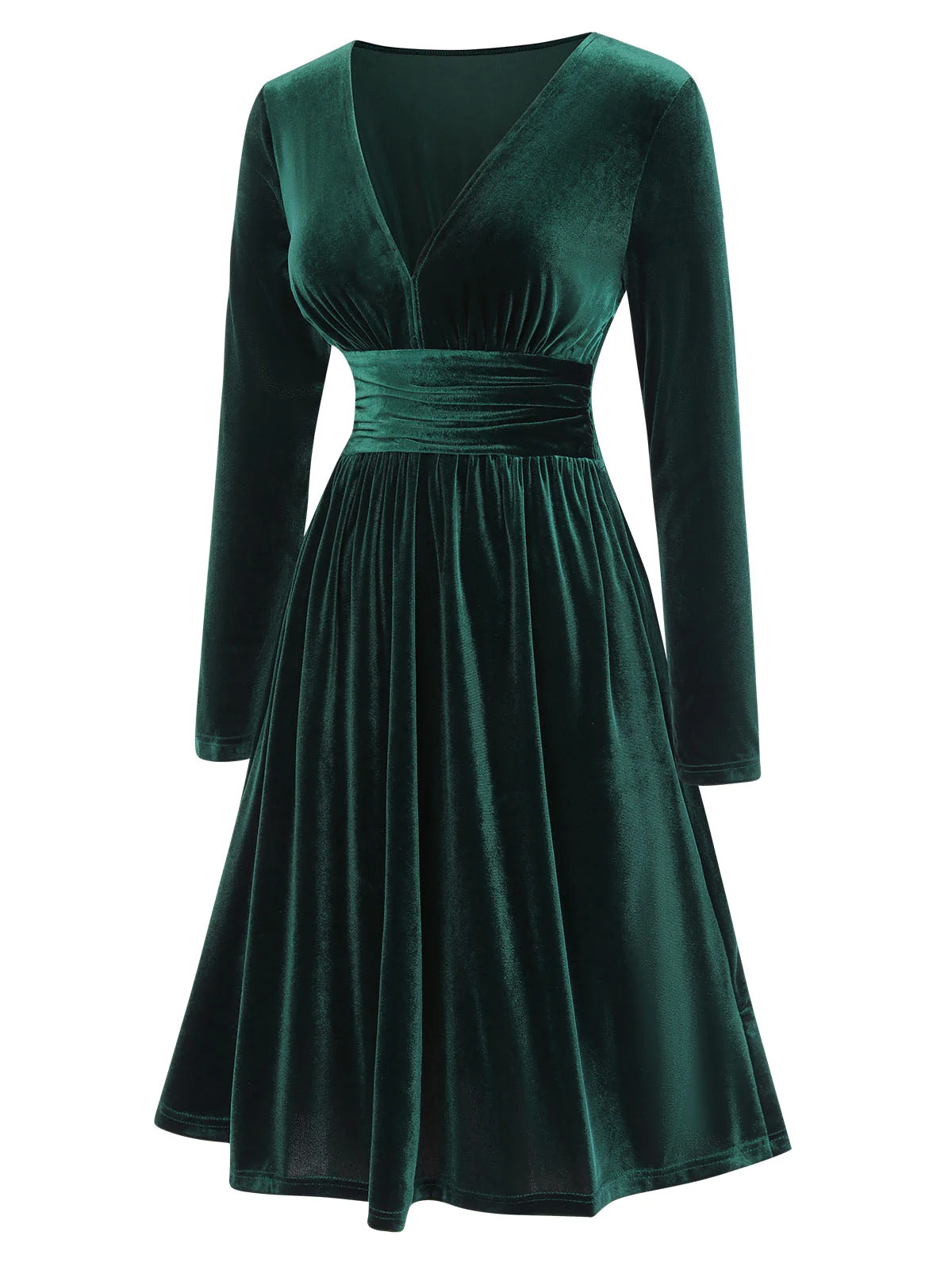 Robe trapèze unie à col en V des années 1940 - Image 10