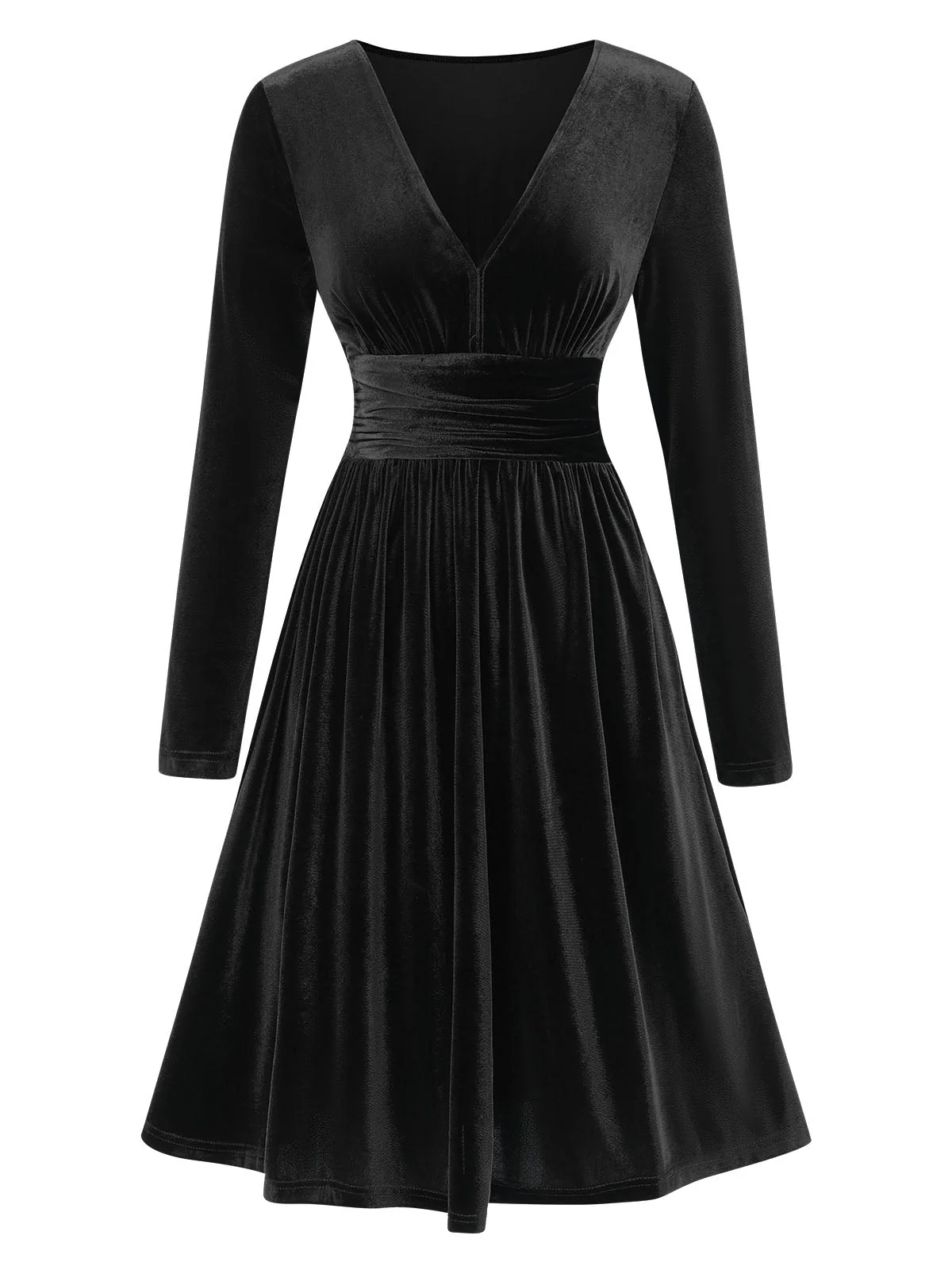 Robe trapèze unie à col en V des années 1940 - Image 5