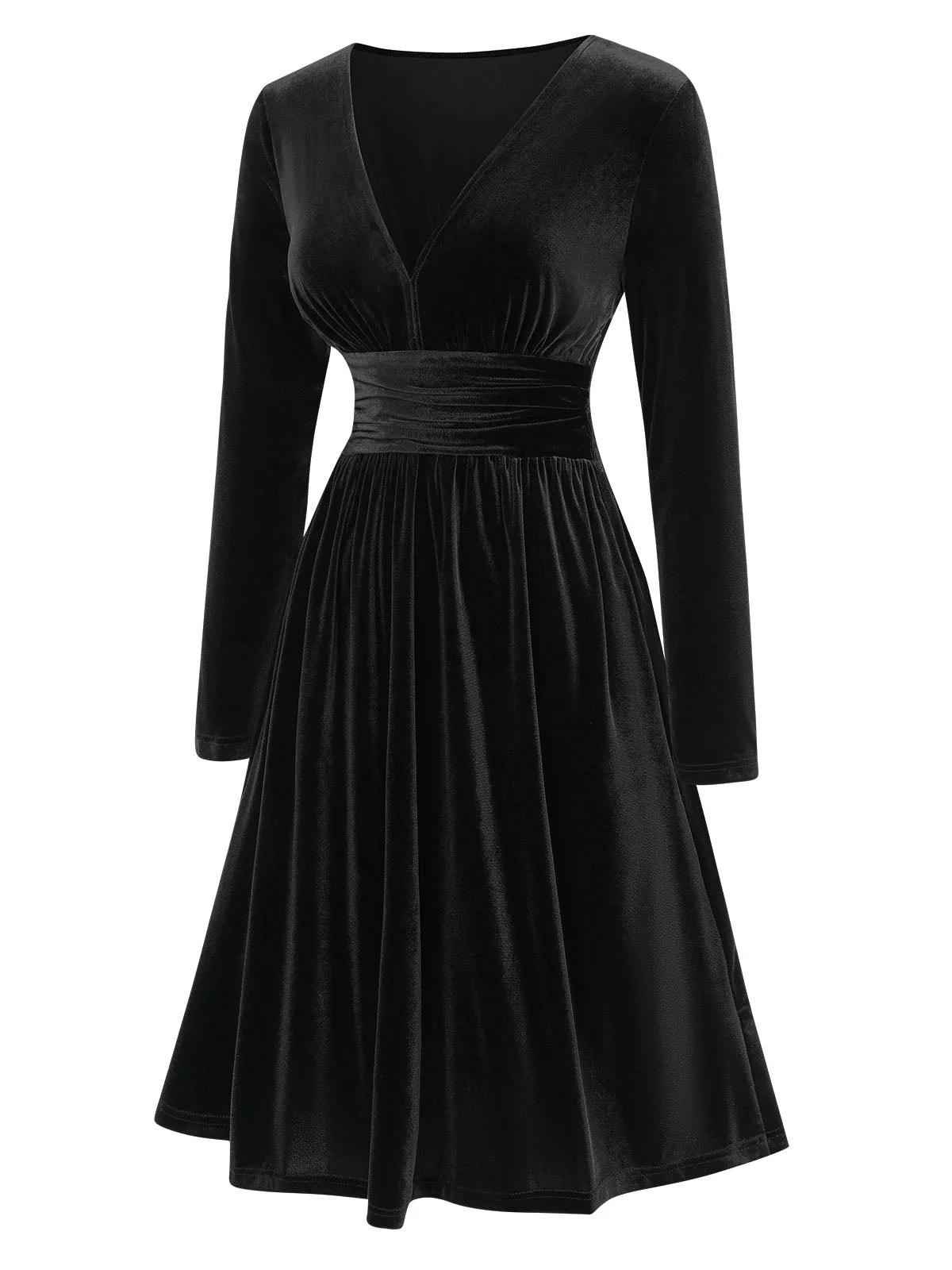 Robe trapèze unie à col en V des années 1940 - Image 6