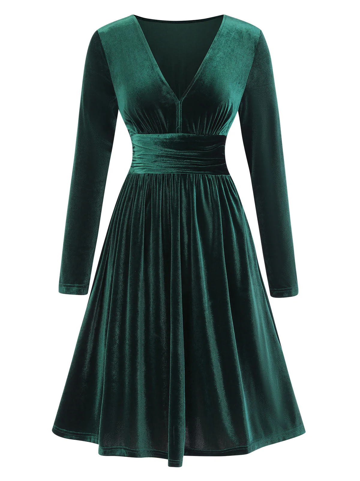Robe trapèze unie à col en V des années 1940 - Image 9