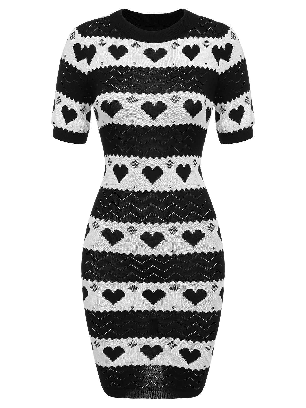 Robe tricotée noire à cœur contrastant des années 1960 - Image 4