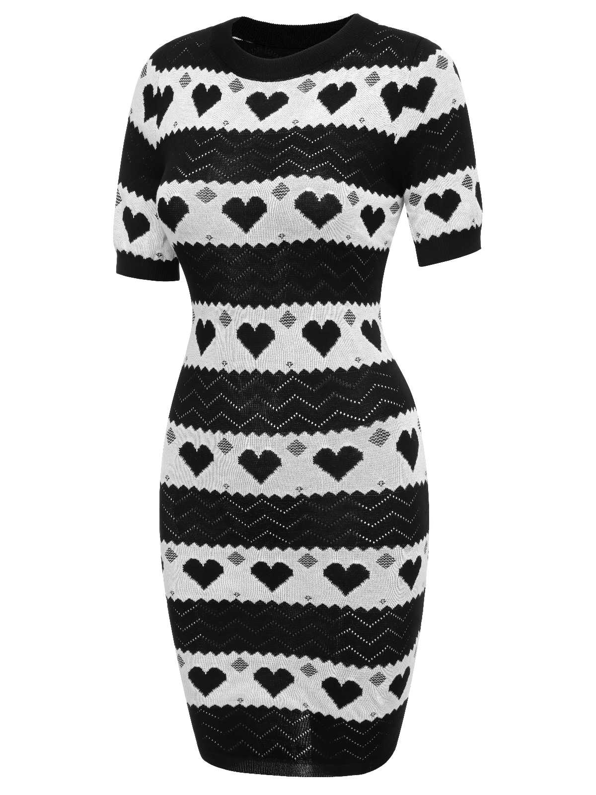 Robe tricotée noire à cœur contrastant des années 1960 - Image 5