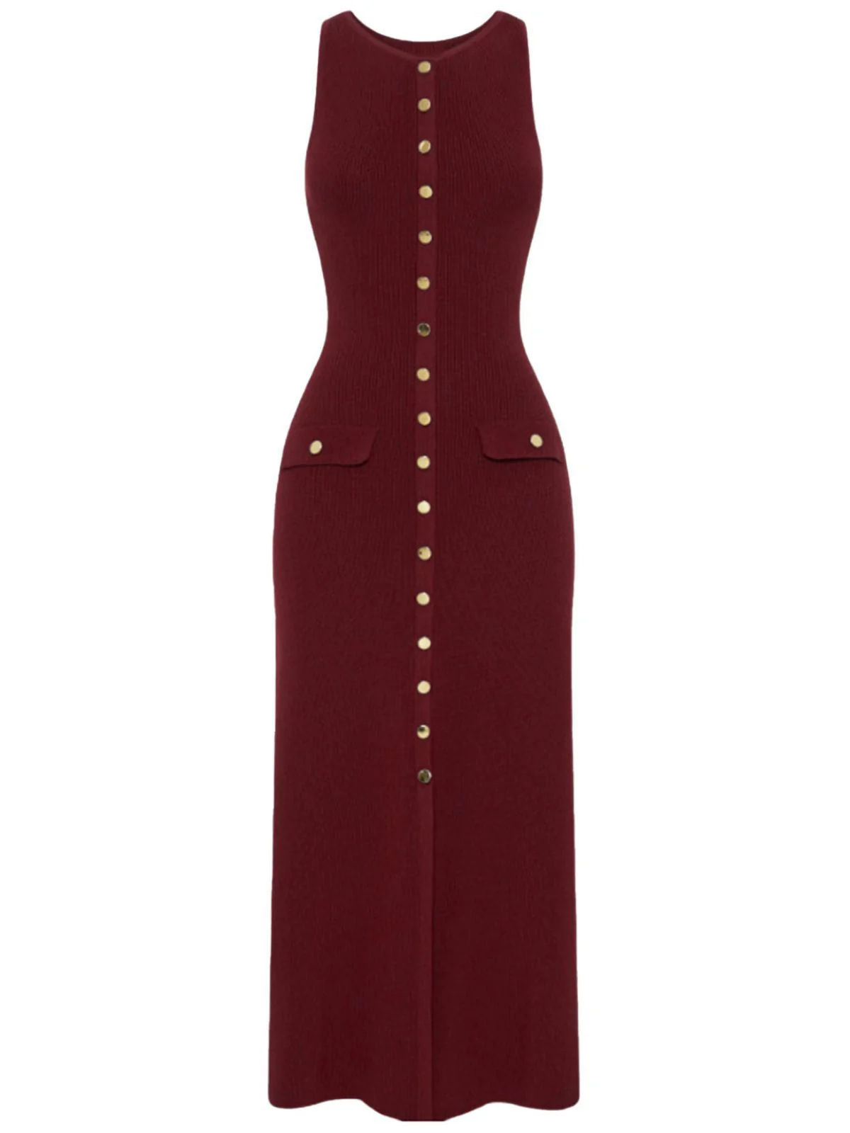 Robe tricotée unie sans manches simple boutonnage années 1960 - Image 2