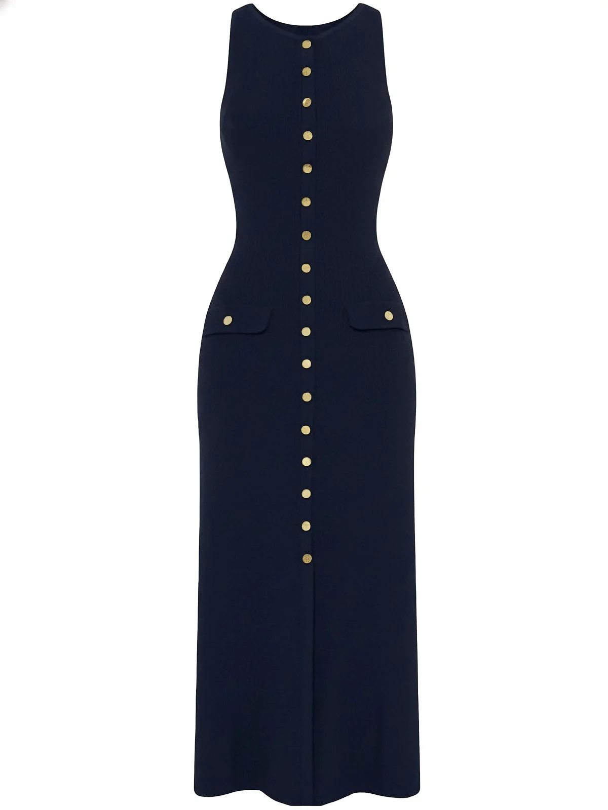 Robe tricotée unie sans manches simple boutonnage années 1960 - Image 4