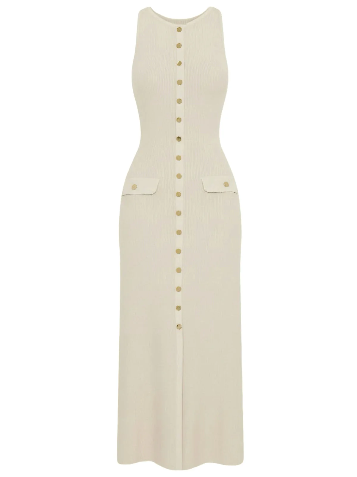 Robe tricotée unie sans manches simple boutonnage années 1960 - Image 6