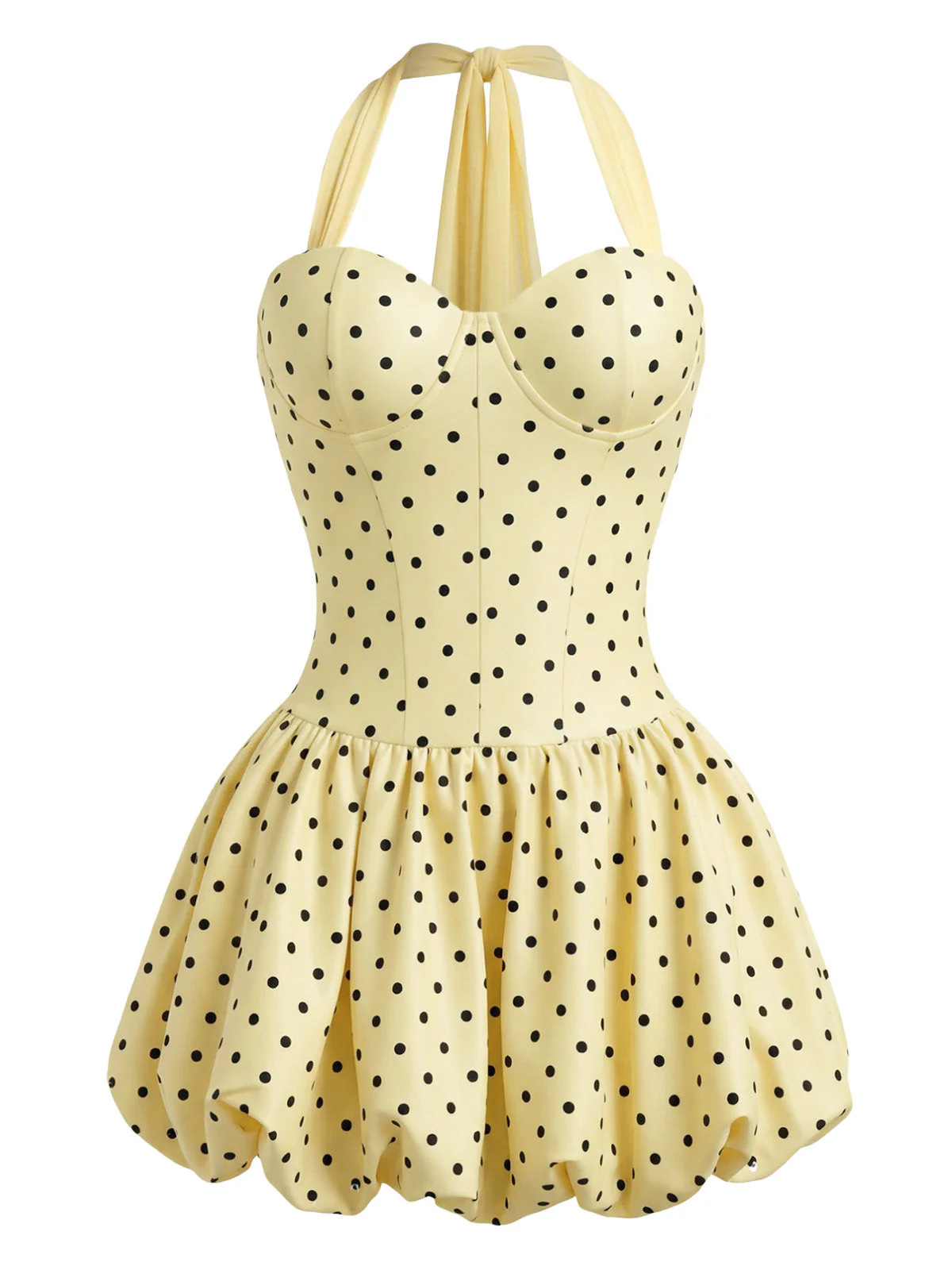 Robe tulipe jaune à pois des années 1960 - Image 2