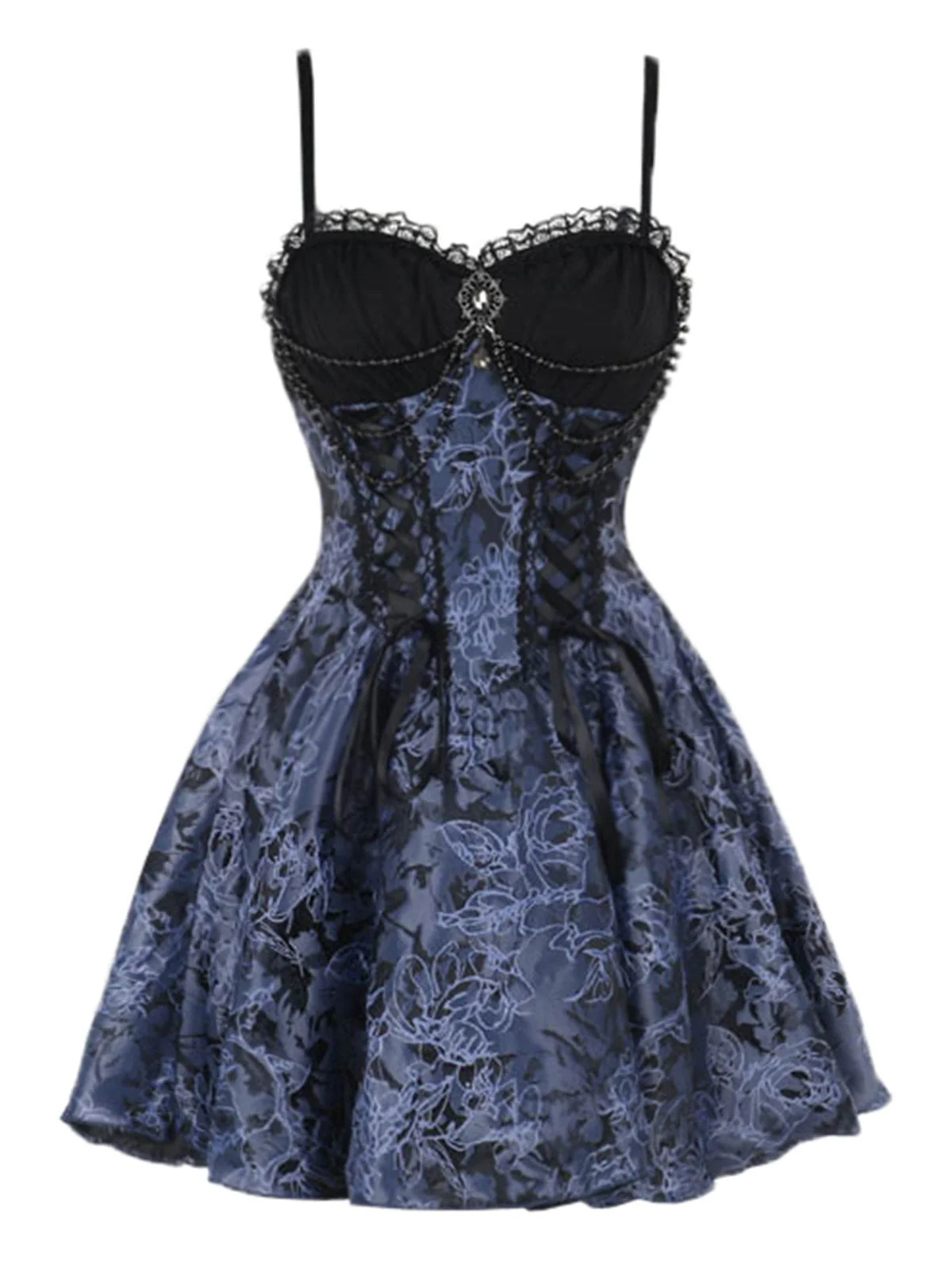 Robe tutu à lacets fleuri bleu style gothique des années 1980