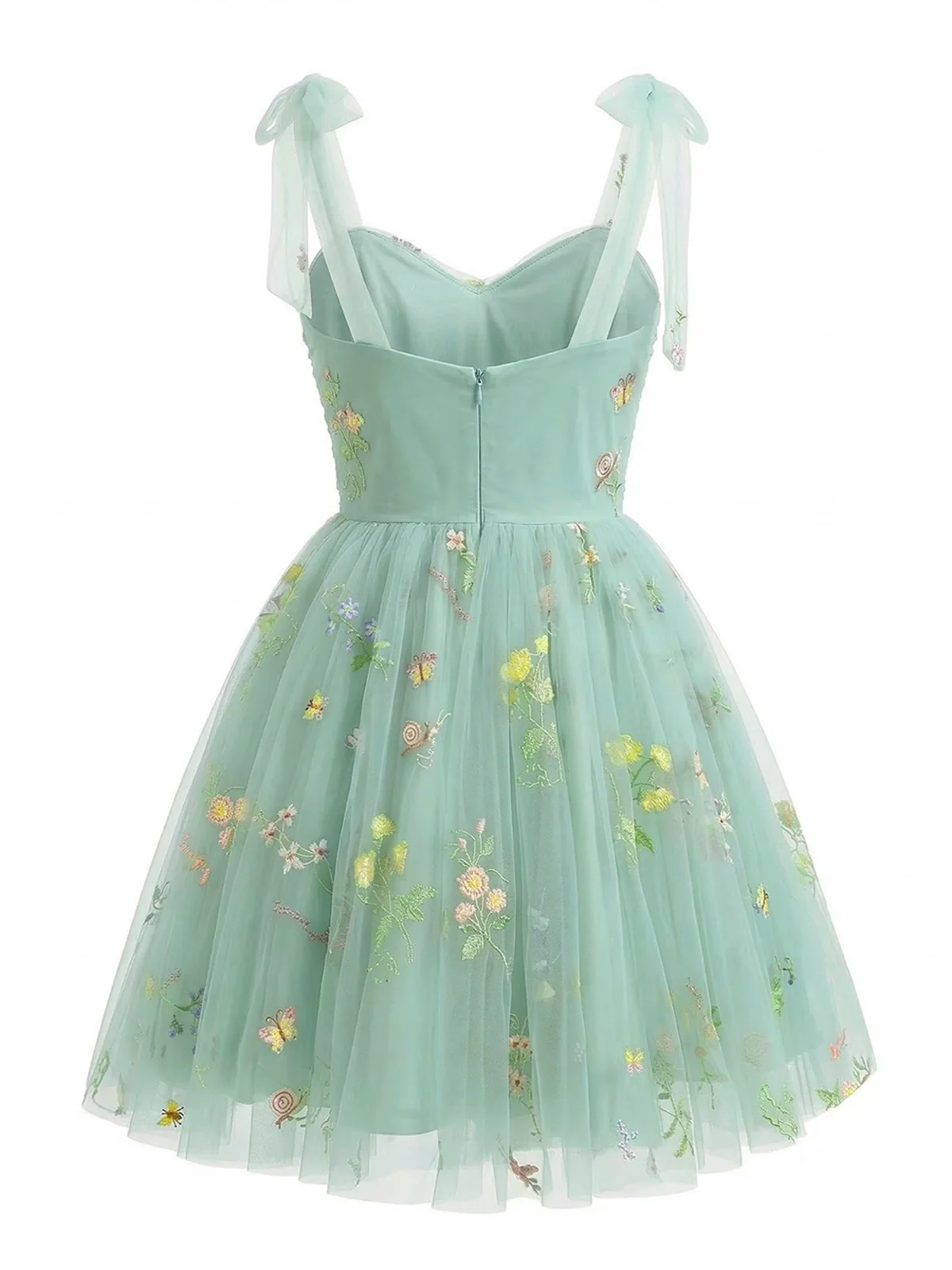 Robe tutu tulle brodée fleurs vertes années 1960 - Image 2
