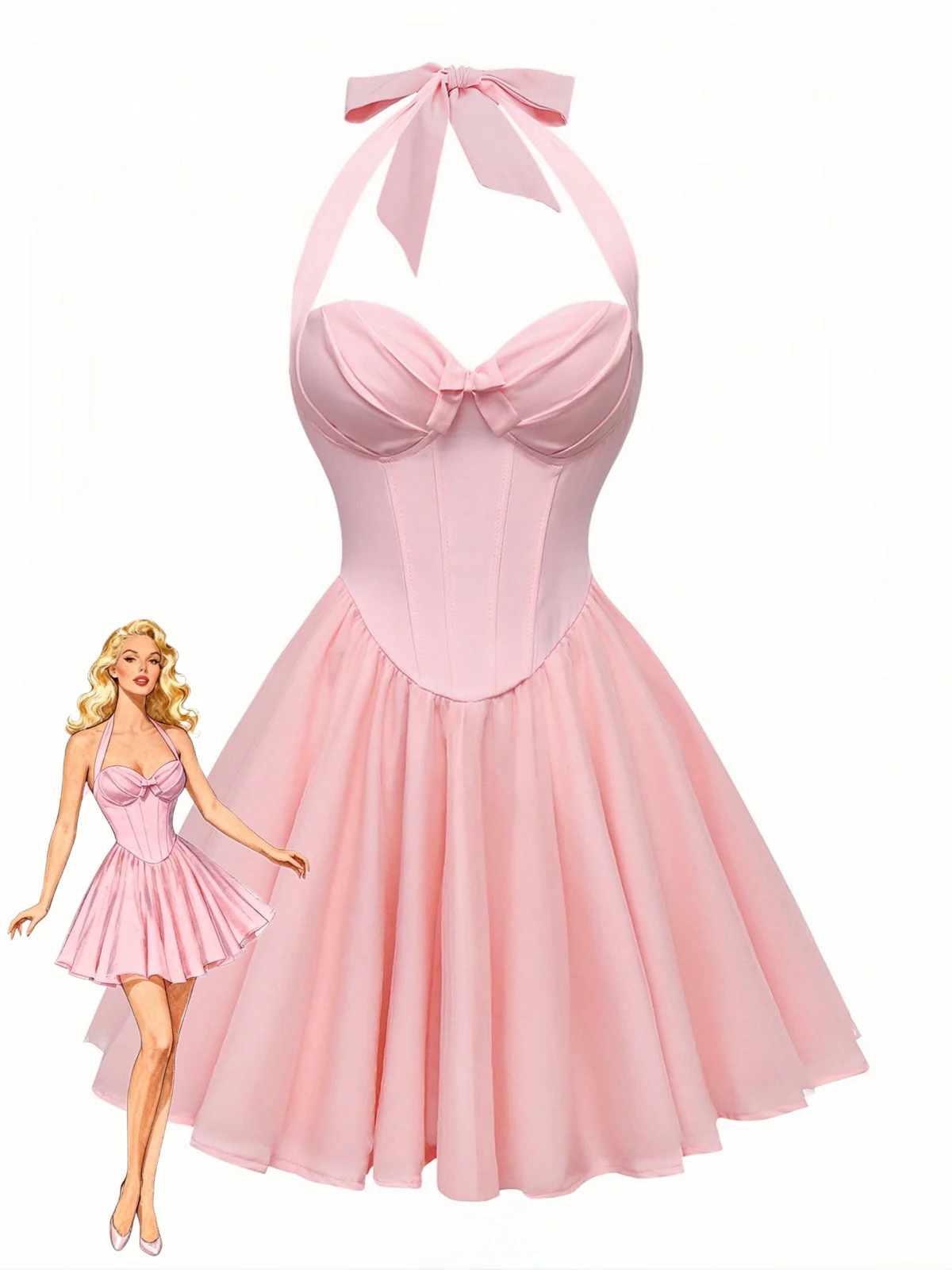 Robe tutu unie à bretelles et col licou années 1960 - Image 3