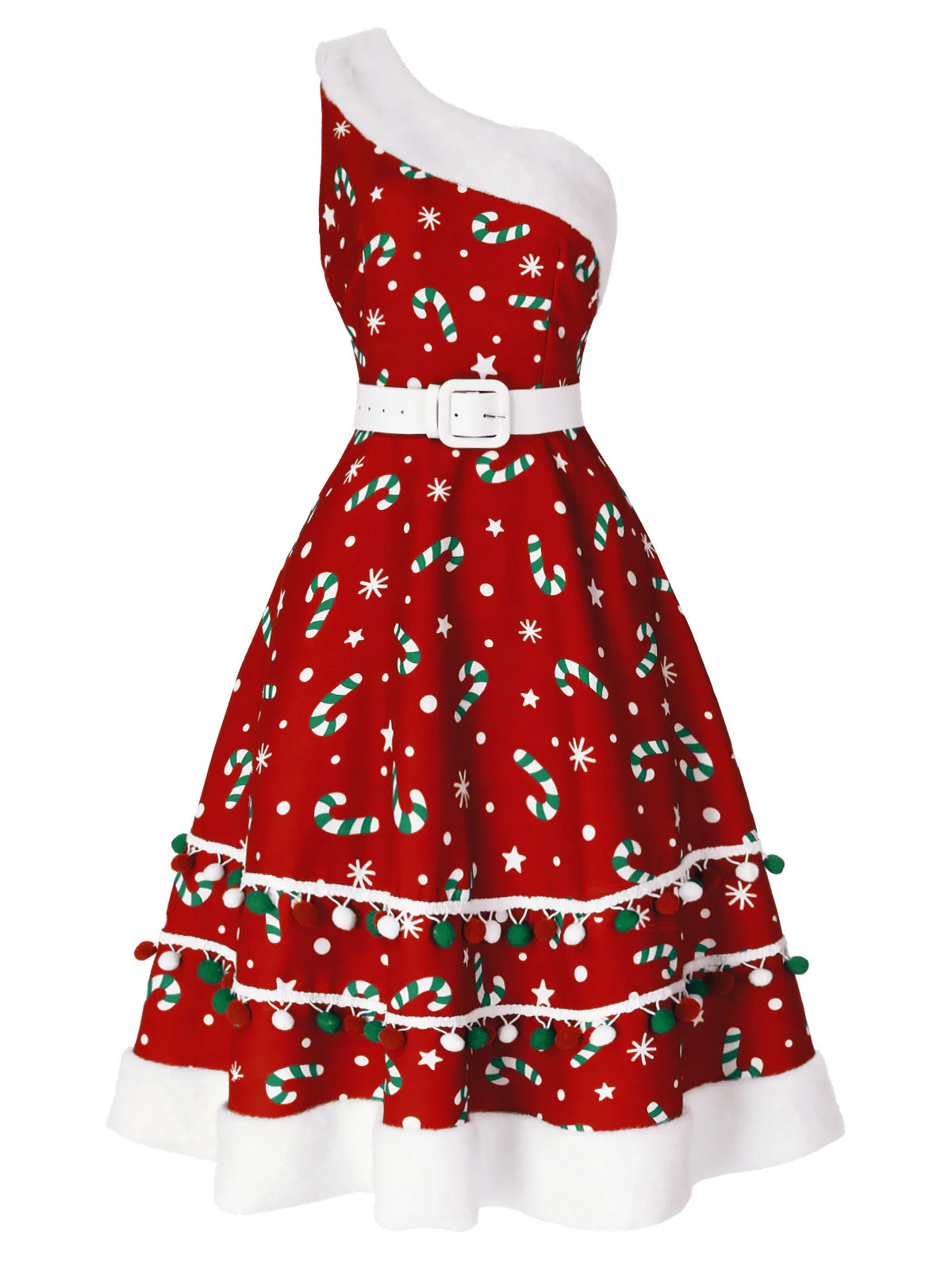 Robe une épaule bleue en forme de canne à sucre des années 1950 - Image 2