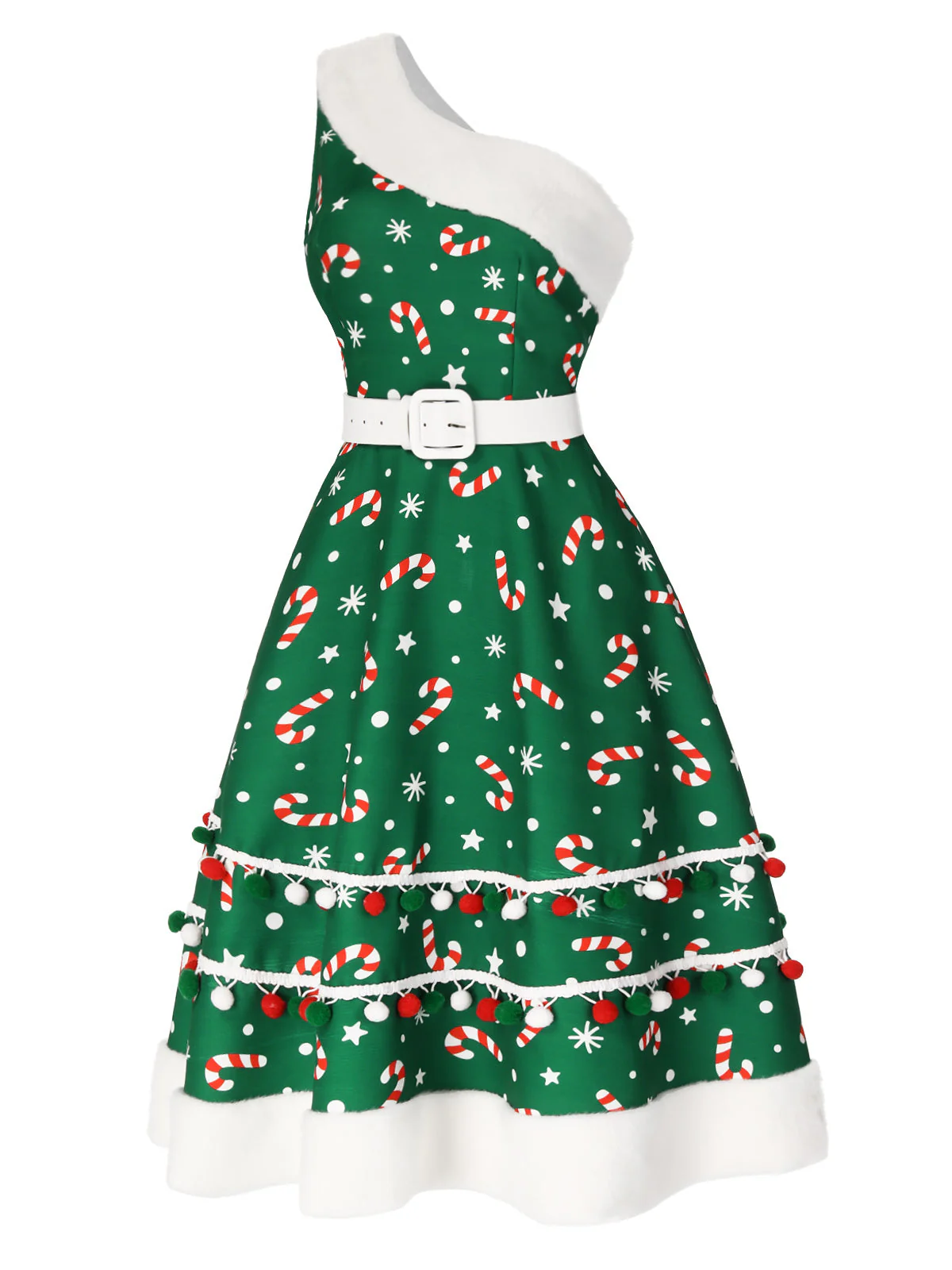 Robe une épaule bleue en forme de canne à sucre des années 1950 - Image 6