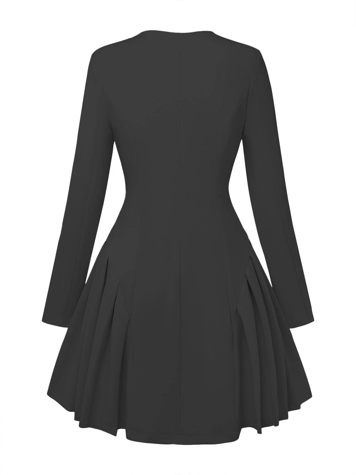 Robe Uni Plissée Manches Longues Col CœurAnnée 1950 - Image 10