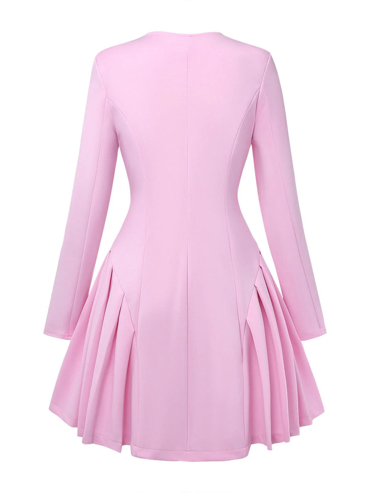 Robe Uni Plissée Manches Longues Col CœurAnnée 1950 - Image 3