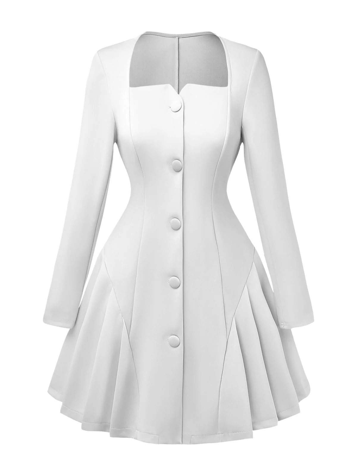 Robe Uni Plissée Manches Longues Col CœurAnnée 1950 - Image 7