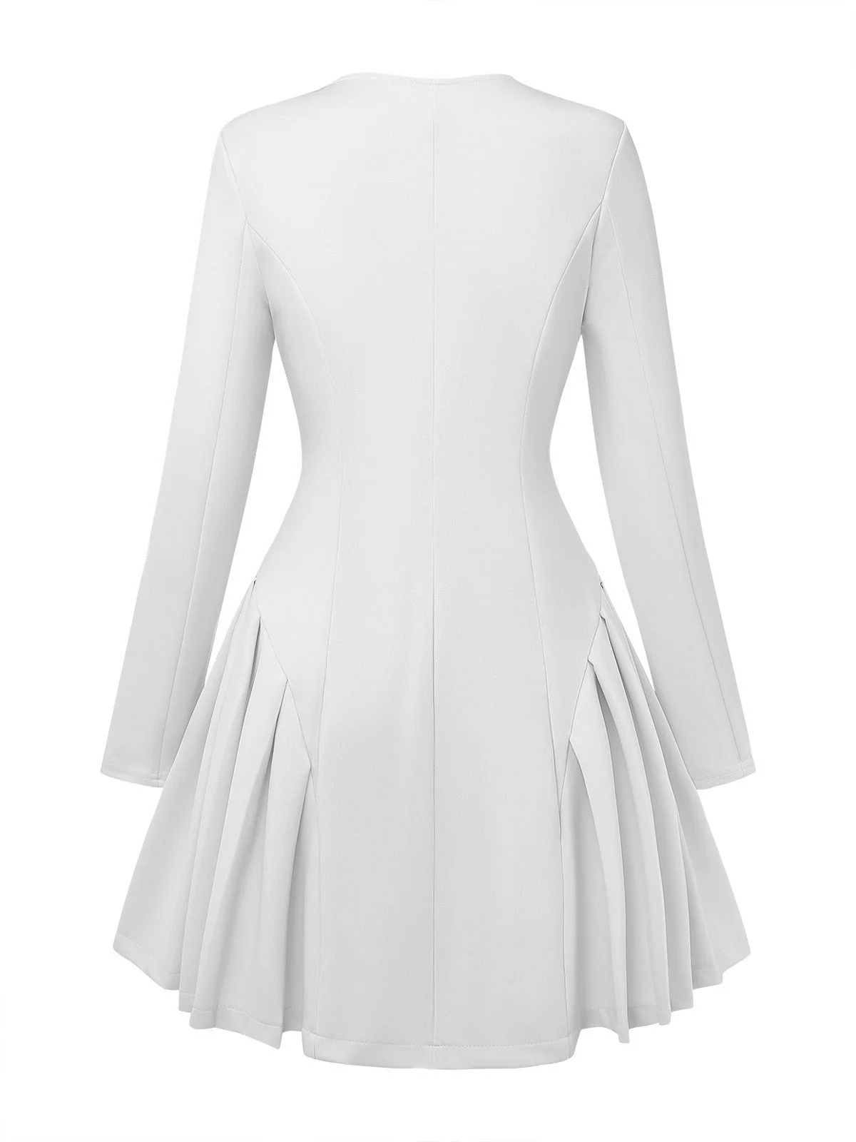 Robe Uni Plissée Manches Longues Col CœurAnnée 1950 - Image 8