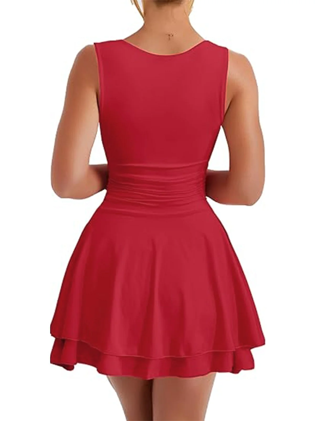 Robe unie à encolure carrée et volants froncés années 1980 - Image 6